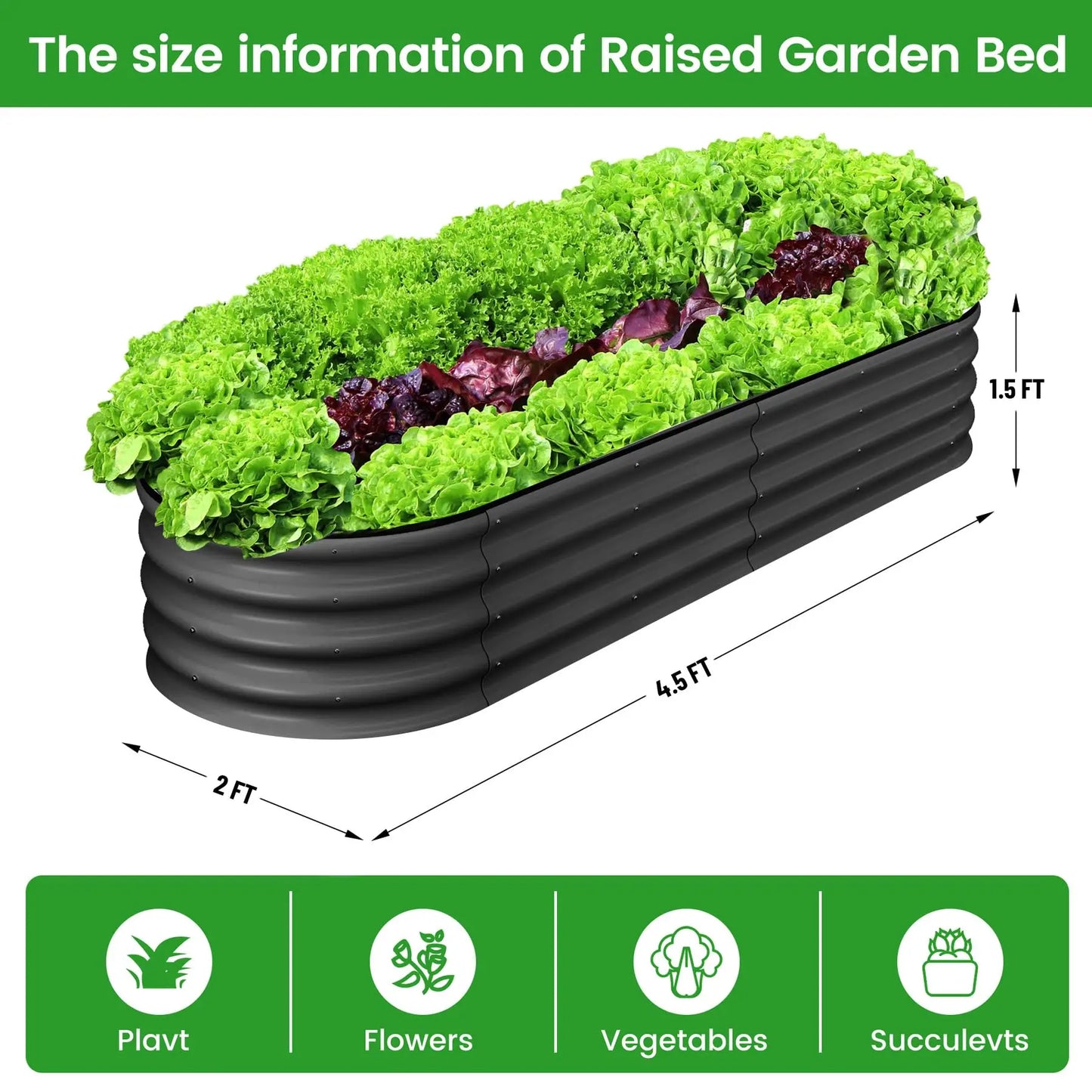 HiMISS Galvanized Steel Raised Garden Bed Set Oval Open Base