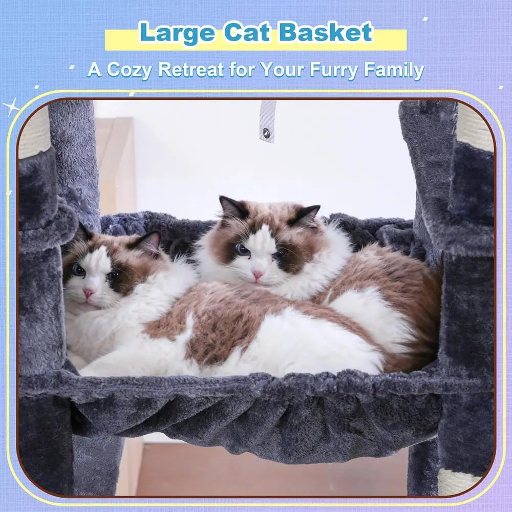 Hey-Cat Tree Tower With Scratching Posts And Cozy Hammocks