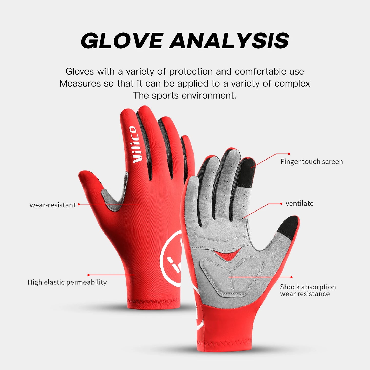 Vilico Professional Outdoor Cycling Gloves With Touch Screen Shock Absorption