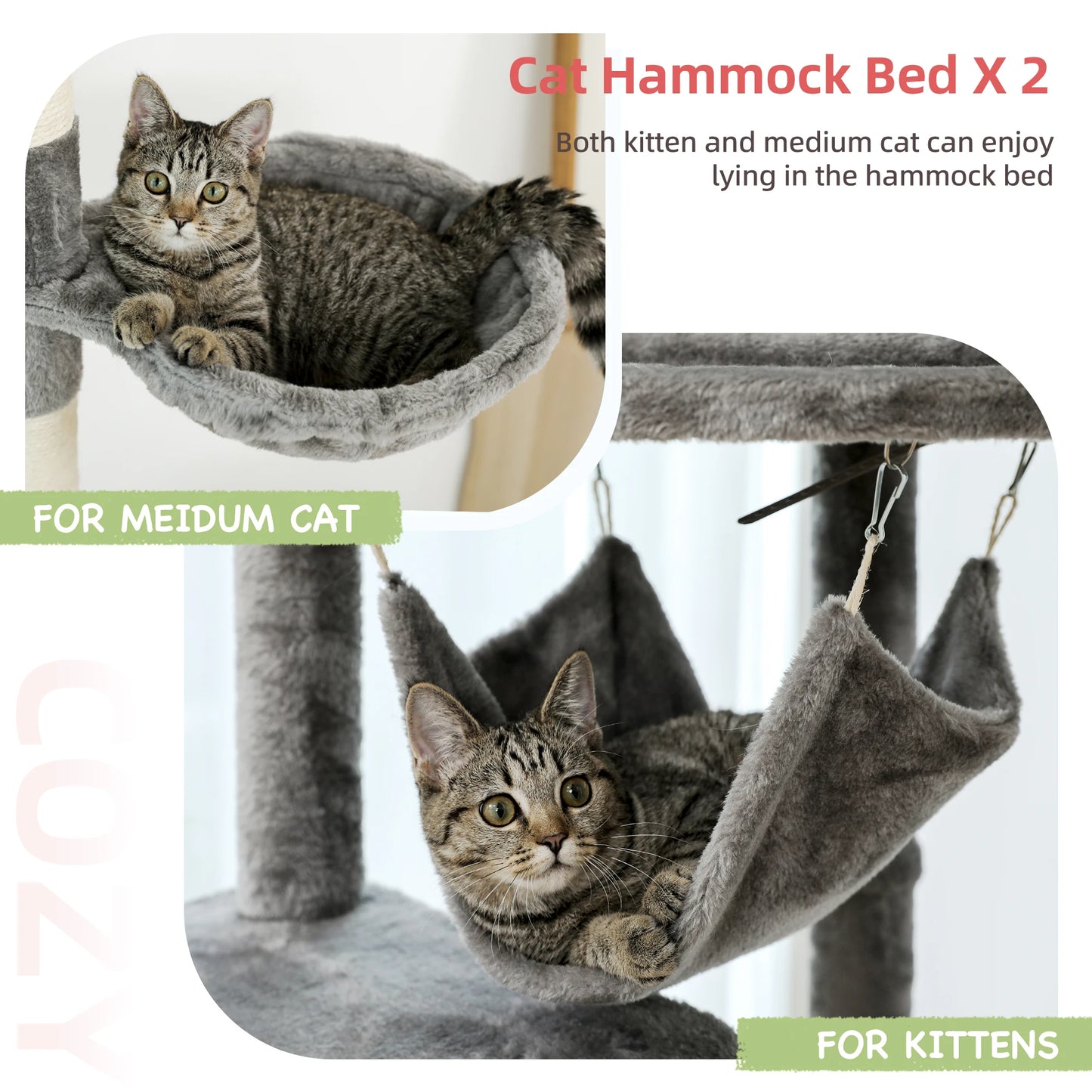 PEQULTI Cat Tree Tower With Acrylic Perch Hammocks Five Tiers Indoor Cats