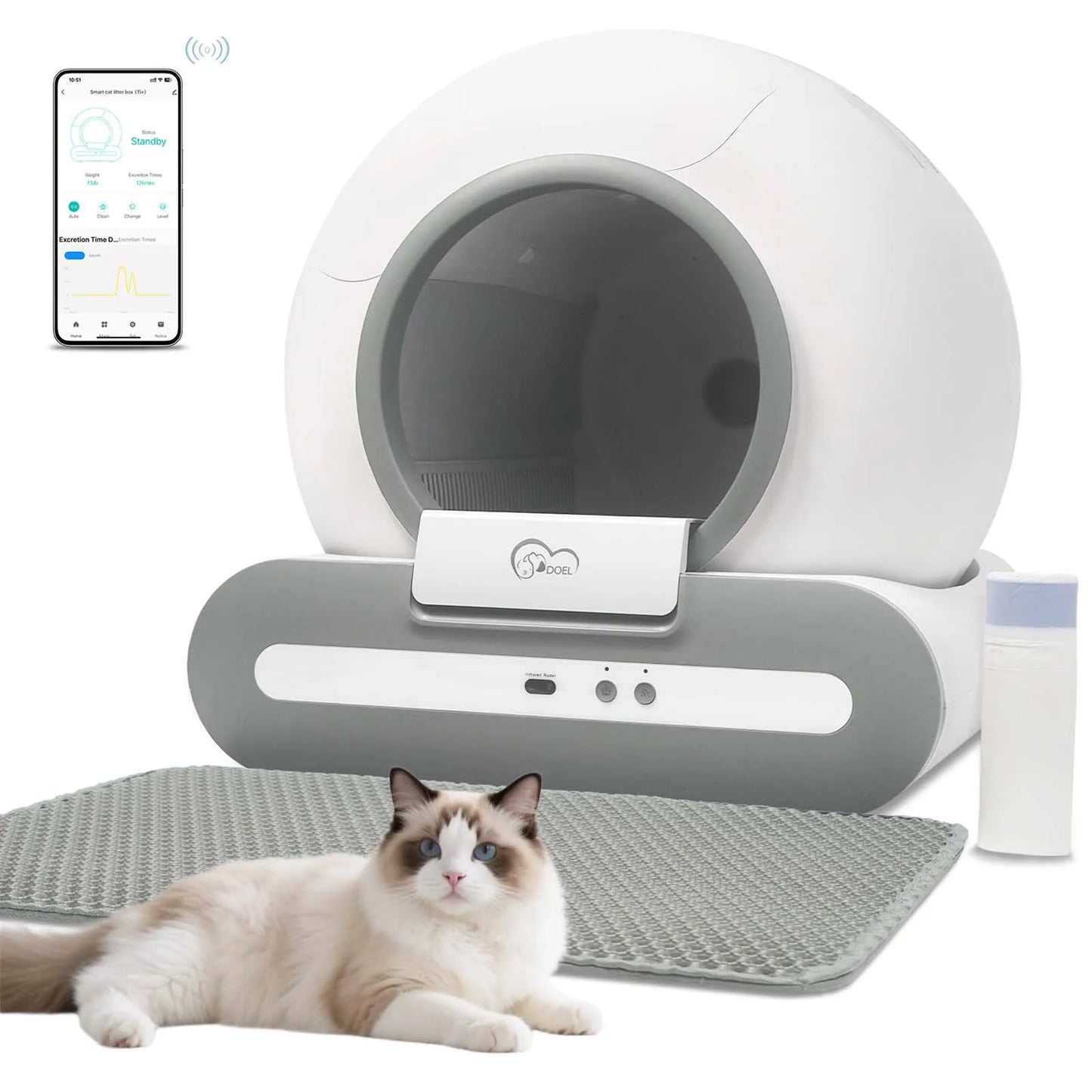 DOEL 65L Self-Cleaning Cat Litter Box With 2.4G WiFi App