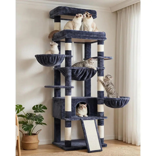 Hey-Cat Tree Tower With Scratching Posts And Cozy Hammocks