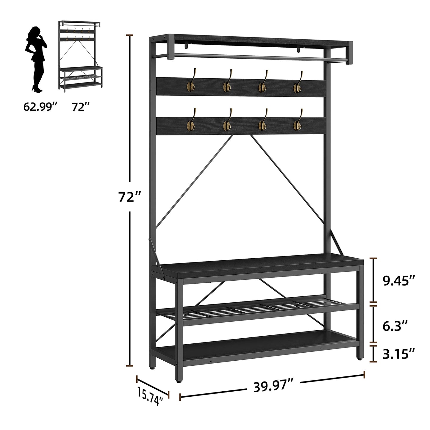TWISTER.CK Coat Rack And Shoe Bench With Storage And Hooks