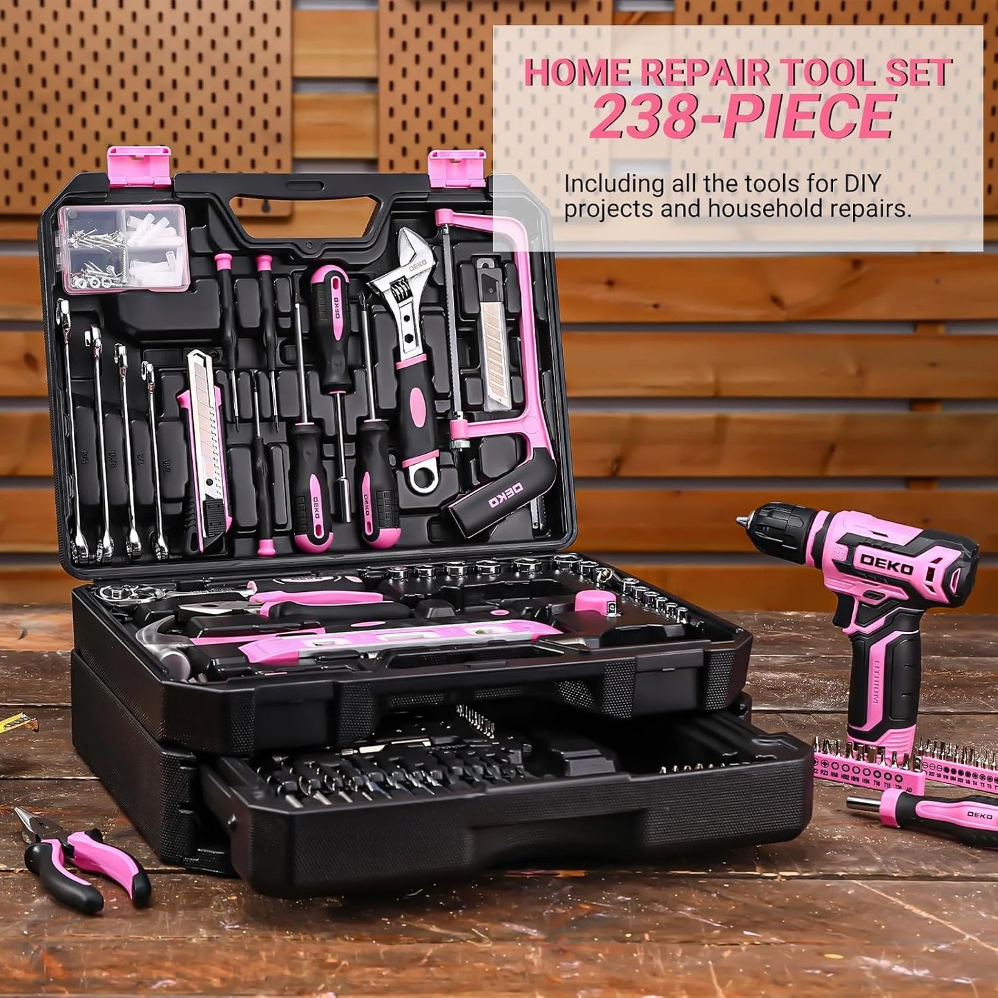 DEKO 12V Cordless Drill And Mechanic Toolbox Kit With Organizer