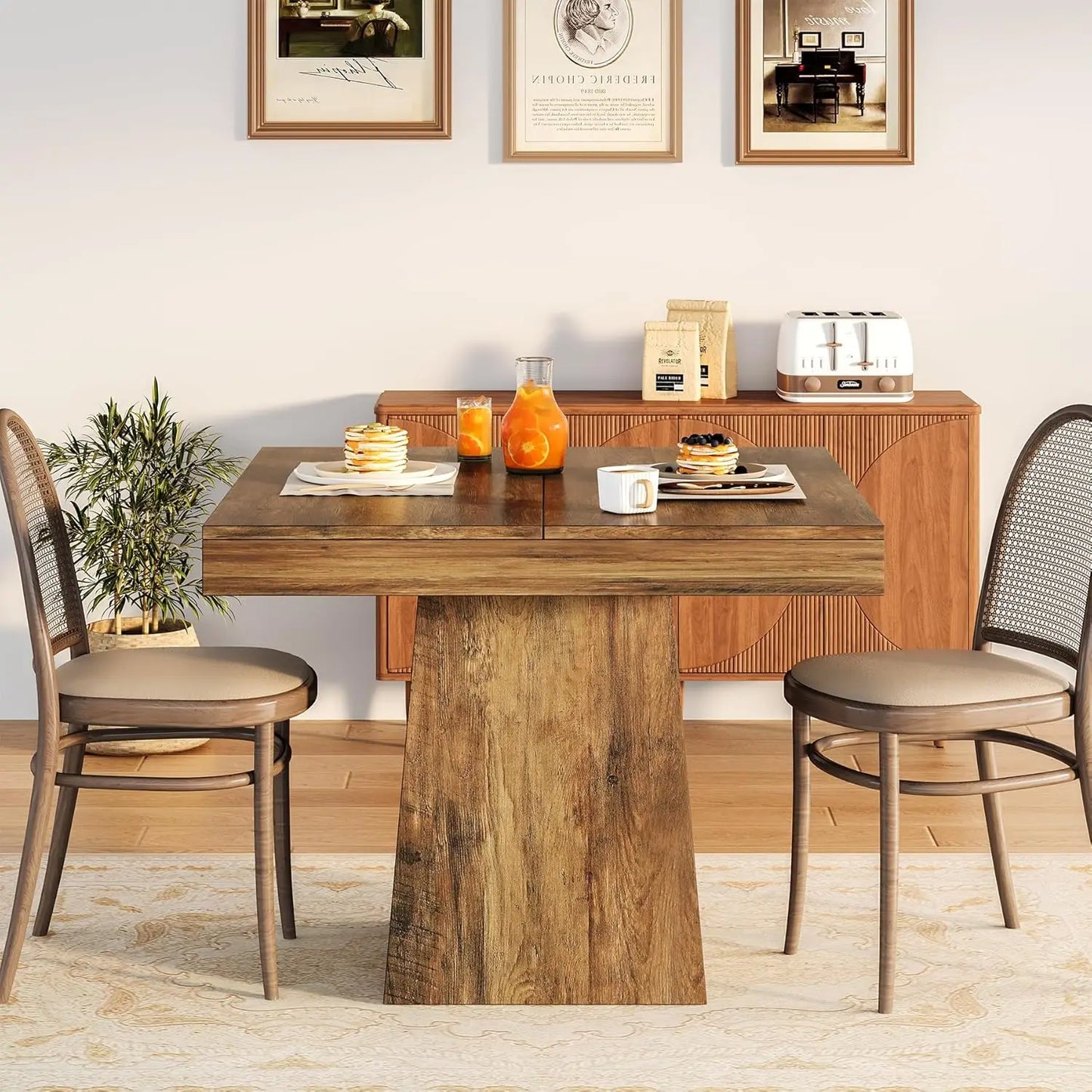 Tribesigns Square Dining Table For 4 Farmhouse Pedestal Base