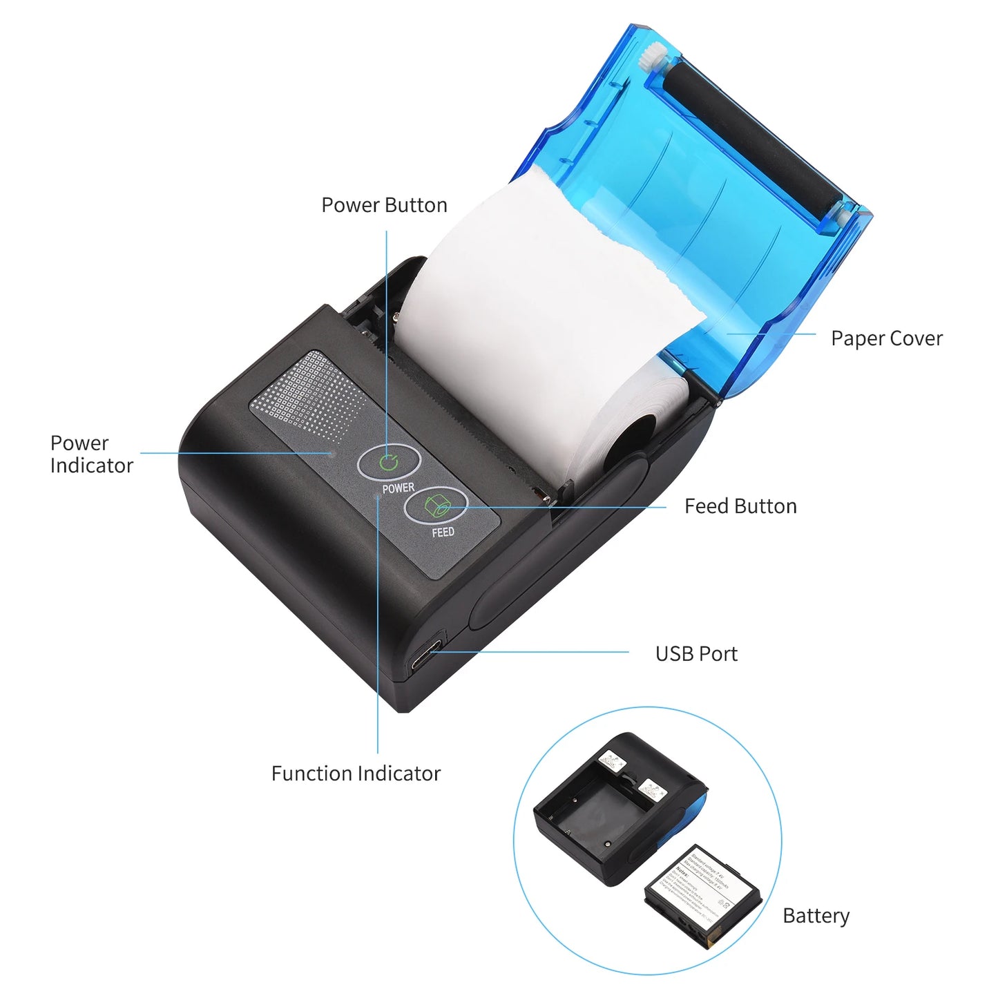 Meterk Bisofice Portable Mini Thermal Printer Wireless USB Receipt Printer