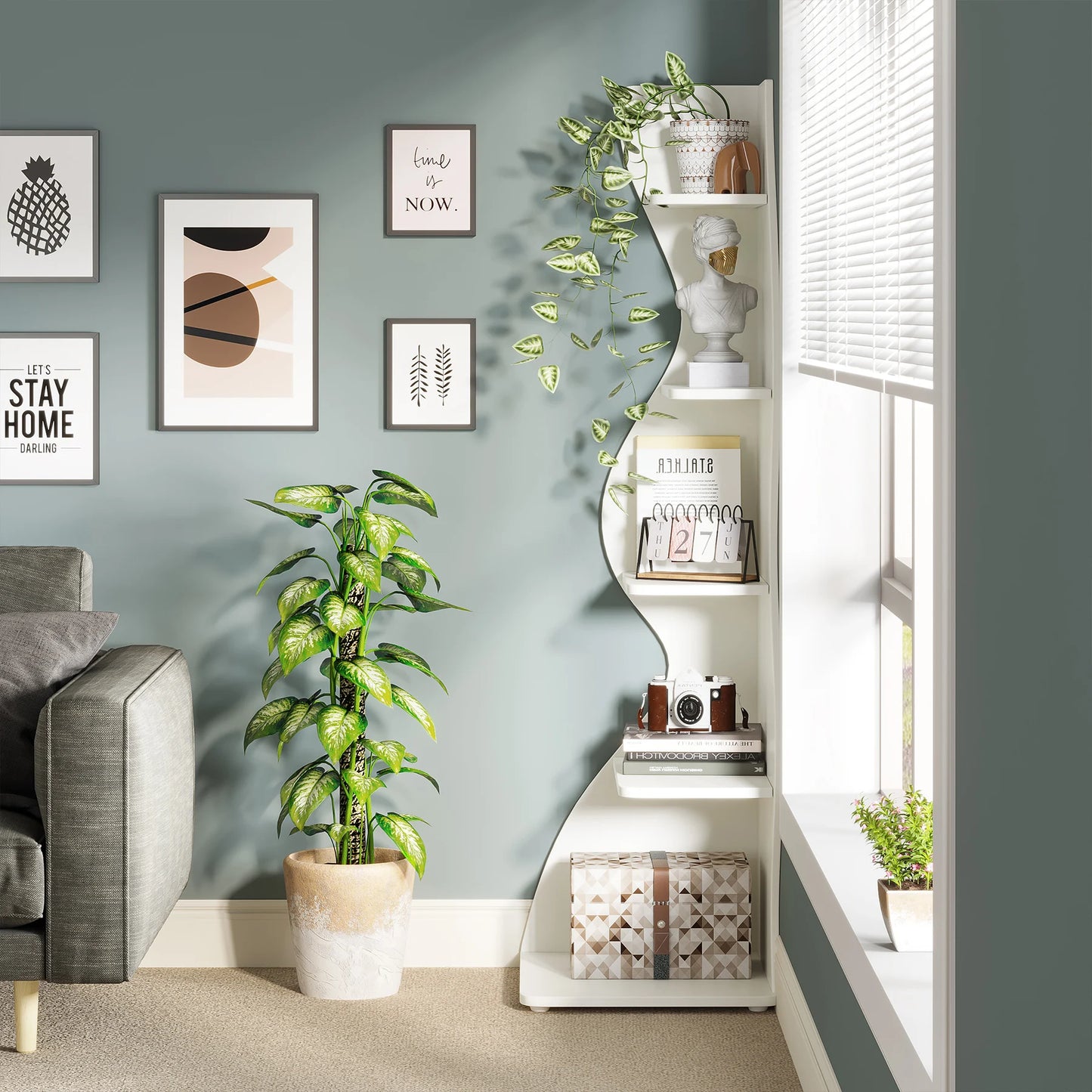 Tribesigns Five Tier Corner Shelf Wall Bookshelf Plant Stand