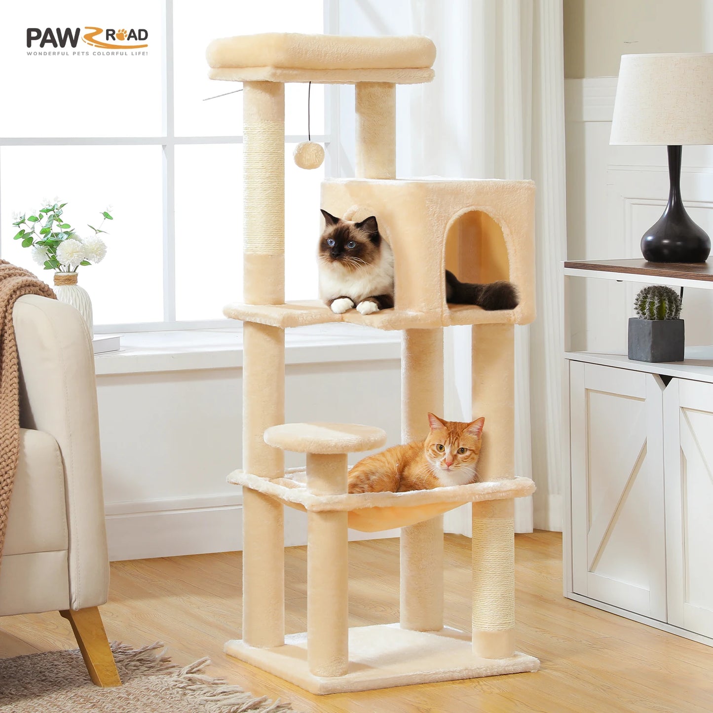 PAWZ Road Multi-Level Cat Tree With Sisal Posts And Hammock