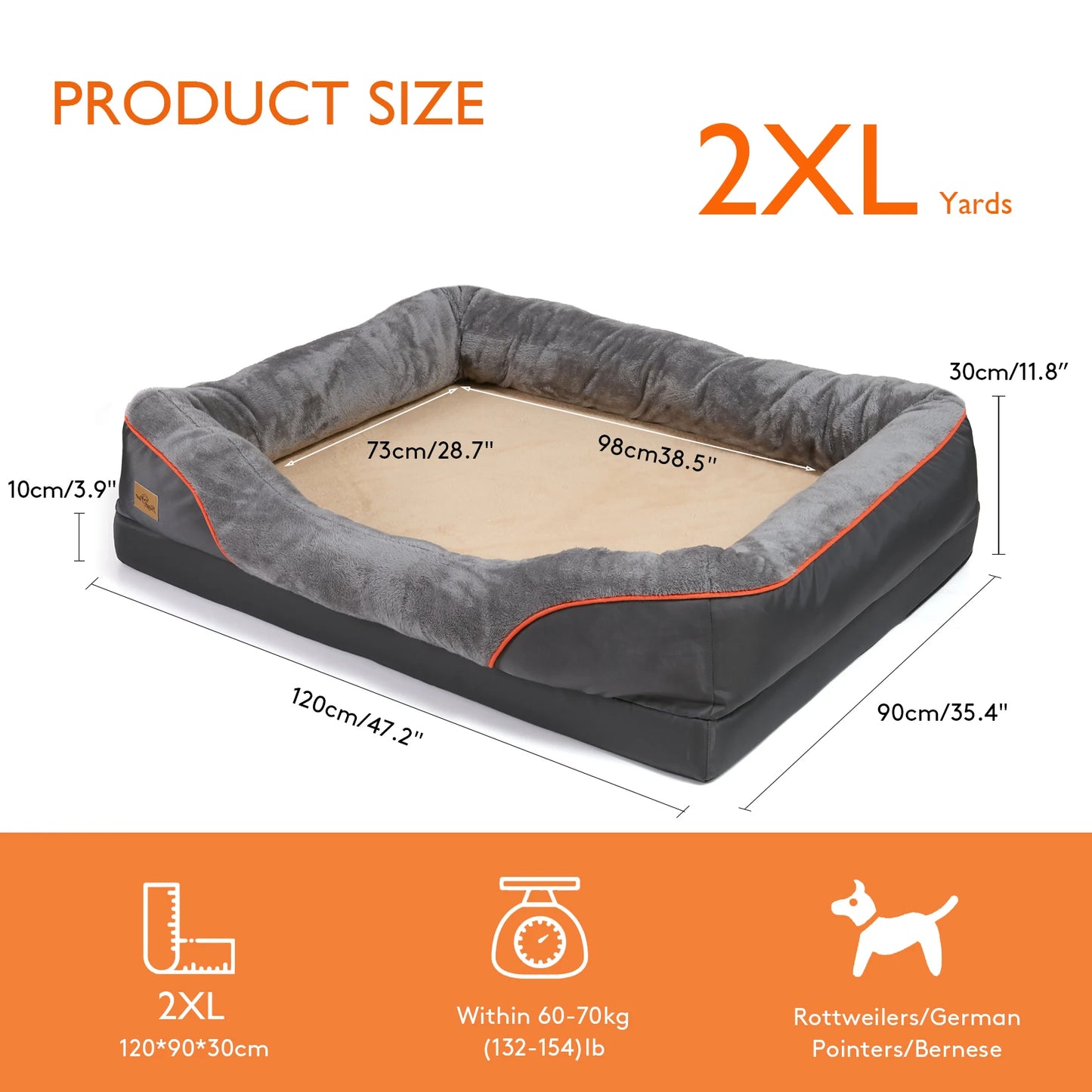 BINGOPAW Large Dog Bed With Removable Washable Cover Waterproof