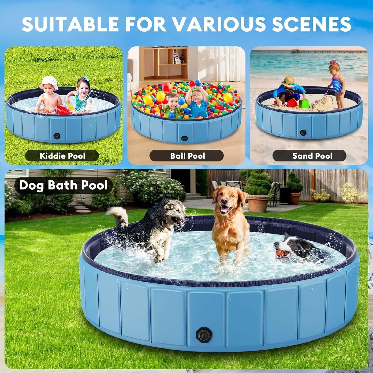 Foldable Hard Side Dog Pool Collapsible Leakproof Portable