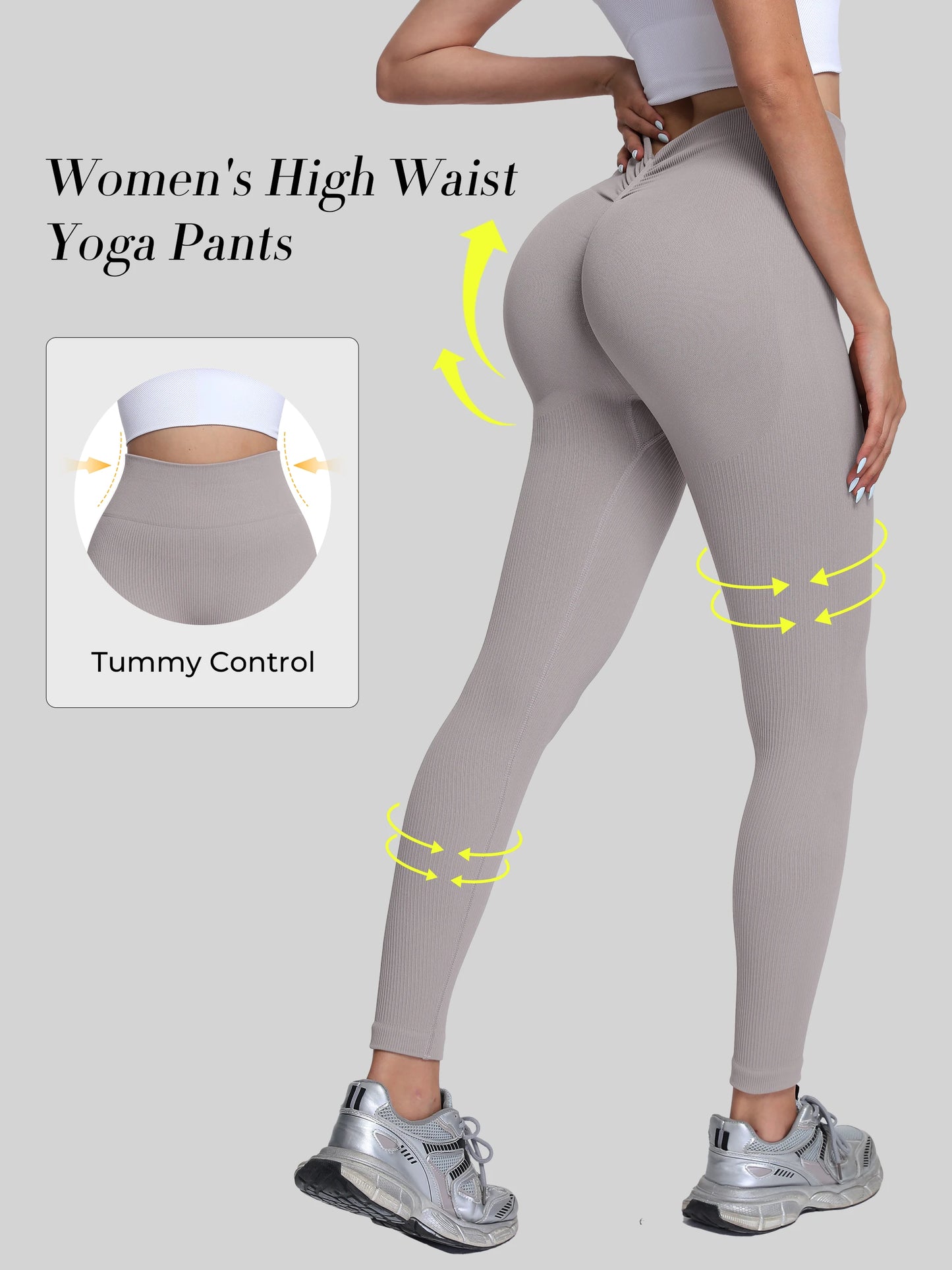 High-Waisted Seamless Yoga Pants With V-Back Ribbed Quick-Dry Leggings