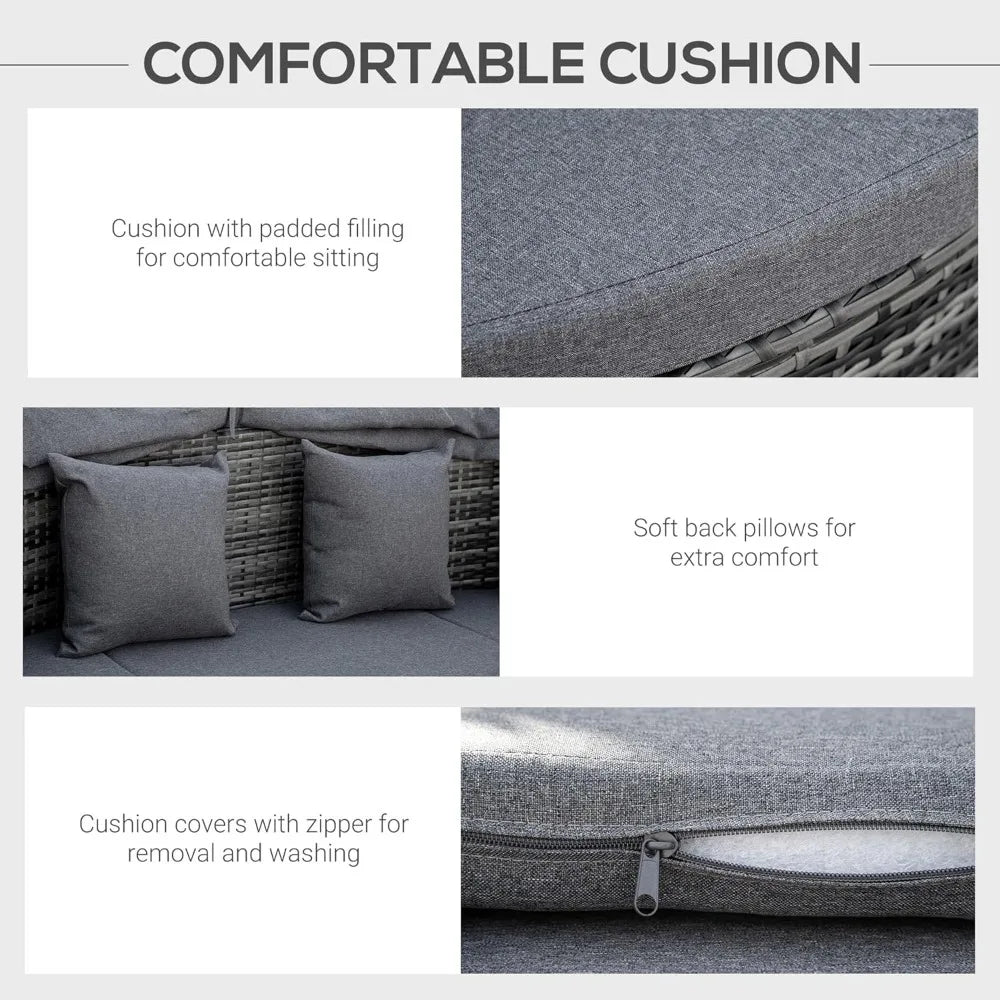 Outdoor Rattan 4 Piece Patio Set With Canopy And Cushions
