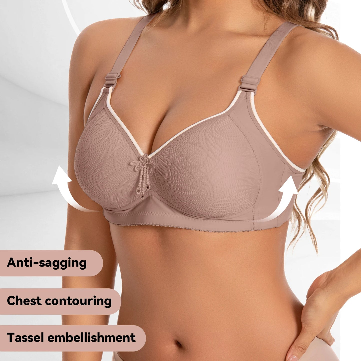 Seamless Tassel Decor Wireless Push Up Bra Set With Adjustable Straps