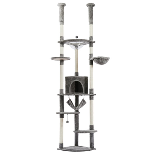 PEQULTI Cat Tree Tower With Acrylic Perch Hammocks Five Tiers Indoor Cats