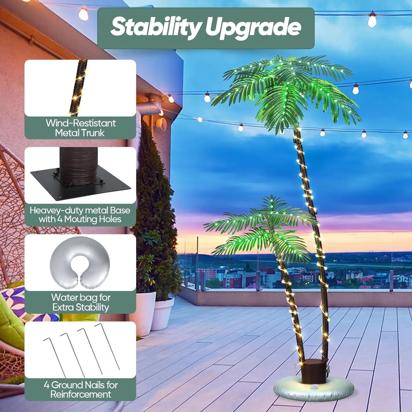 Palm Tree Lights 192 LED Solar Powered Outdoor Remote Control