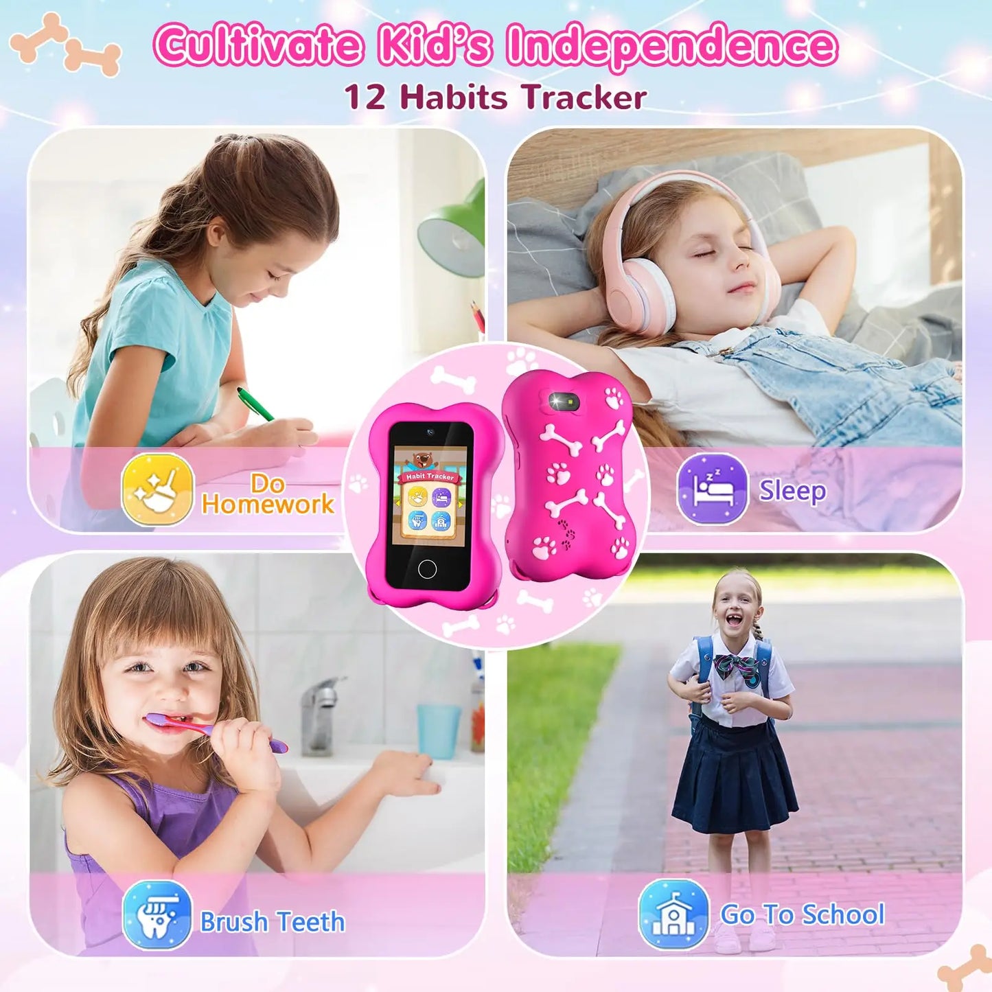 Cute Paws Kids Smartphone Touch Screen Dual Camera Cellphone Toddlers