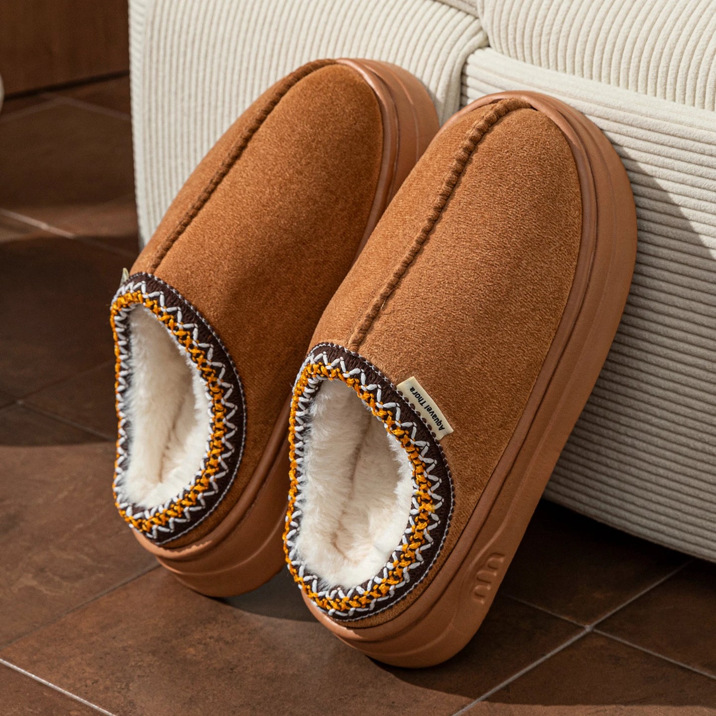 Winter Women Slippers Fur Lined Indoor Outdoor Plush House Shoes