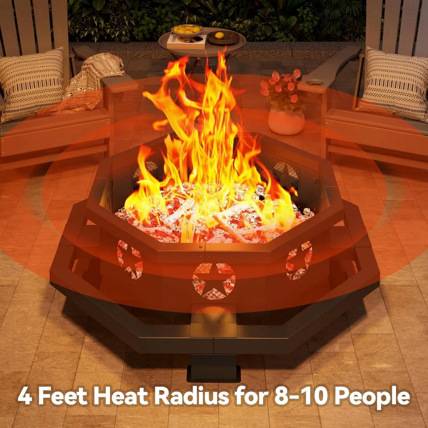 Hexagonal Wood Burning Fire Pit For Outdoor Patio Backyard