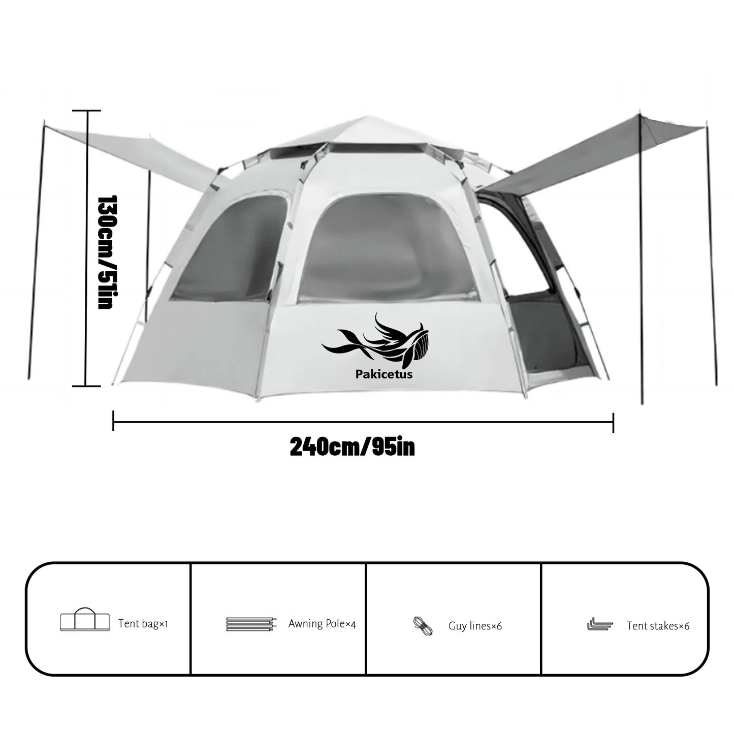 Pakicetus Spherical Hexagonal Camping Tent Quick Set With Sun Wind Oxford Fabric