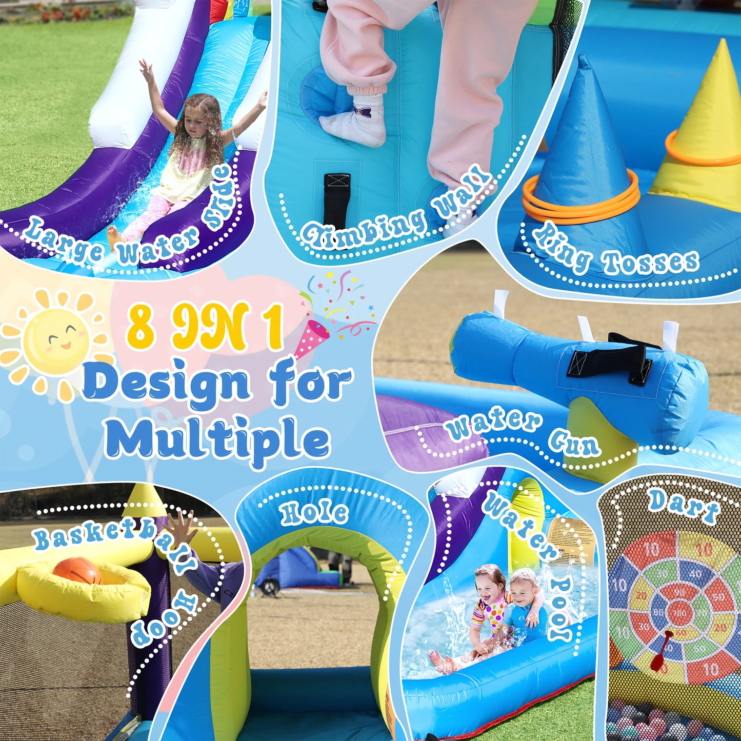 RTS Inflatable Water Slide Bounce House With Splash Pool For Kids Backyard Party