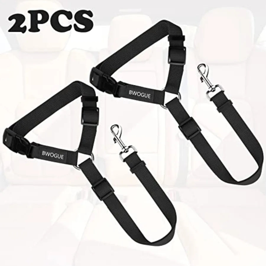 Two Pack Dog Cat Safety Seat Belt Straps Car Headrest Restraint Adjustable Nylon