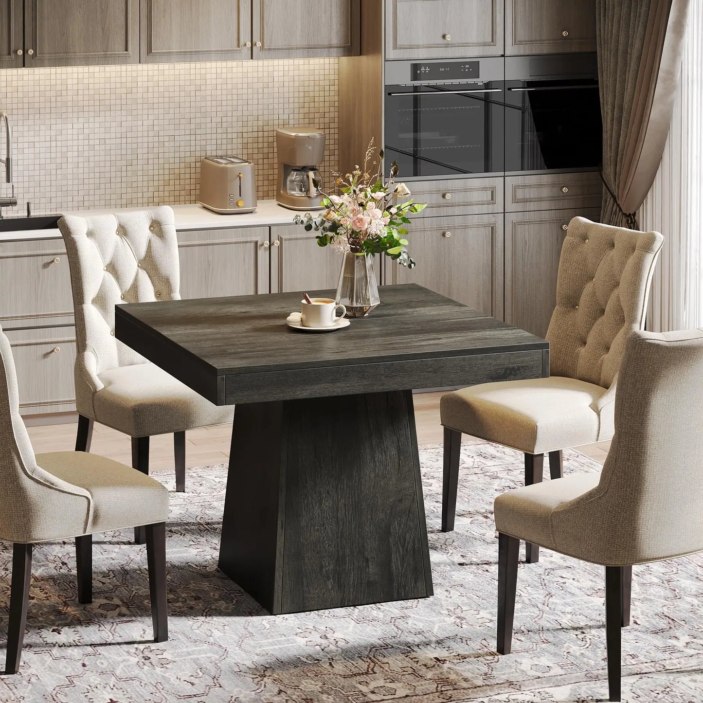 Tribesigns Square Dining Table For 4 Farmhouse Pedestal Base