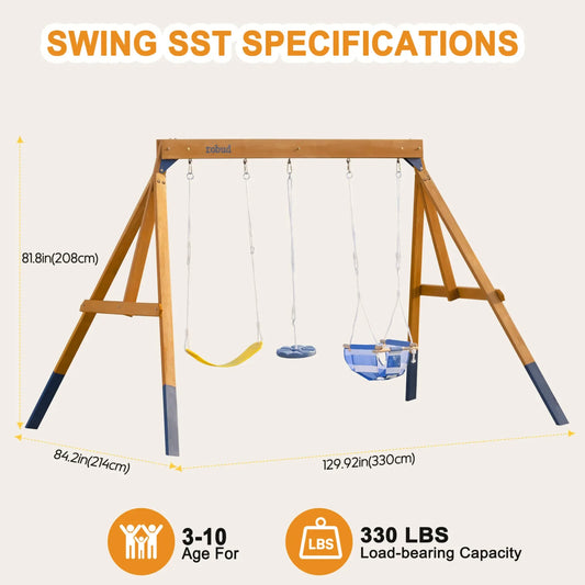 Robotime Robud 3 In 1 Playground Wooden Swing Set With Tree And Toddler Swings