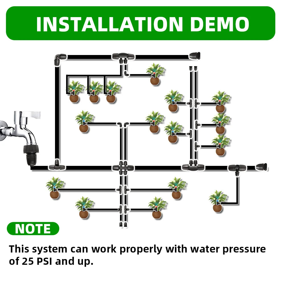Main Line Drip Irrigation System With Adjustable Drippers Garden Kit