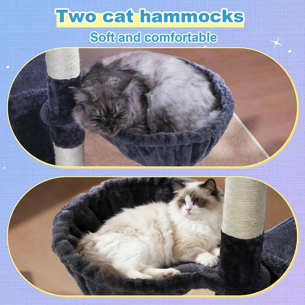 Hey-Cat Tree Tower With Scratching Posts And Cozy Hammocks