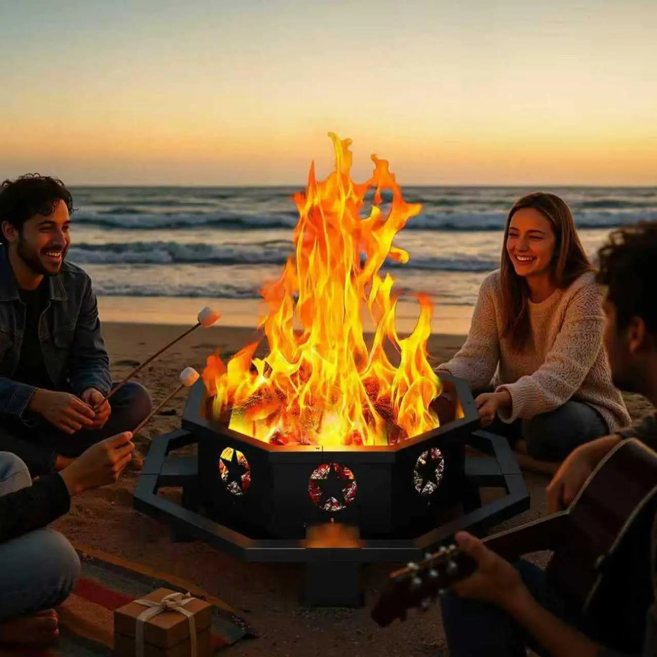 Hexagonal Wood Burning Fire Pit For Outdoor Patio Backyard