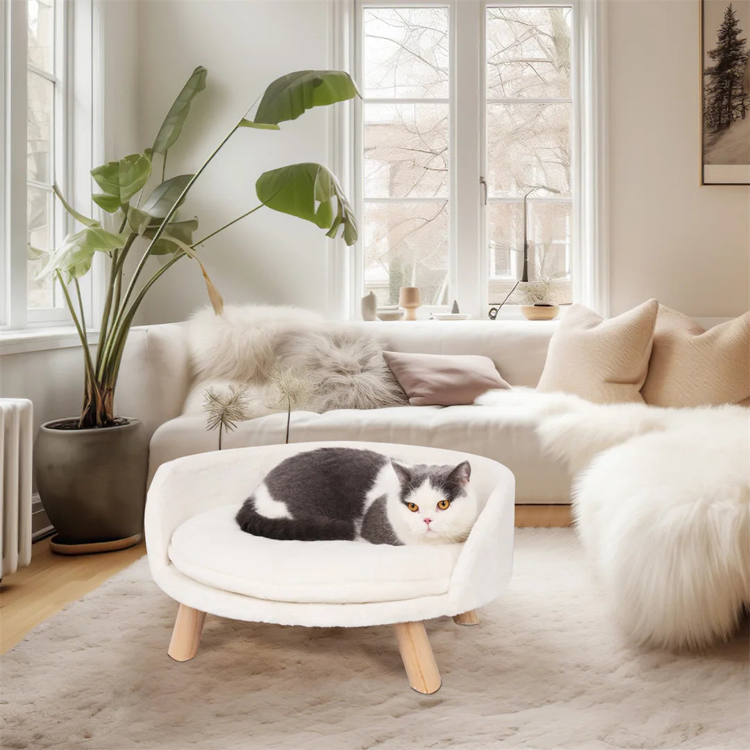 BINGOPAW Luxury Plush Cat Bed Nest With Wood Legs Support