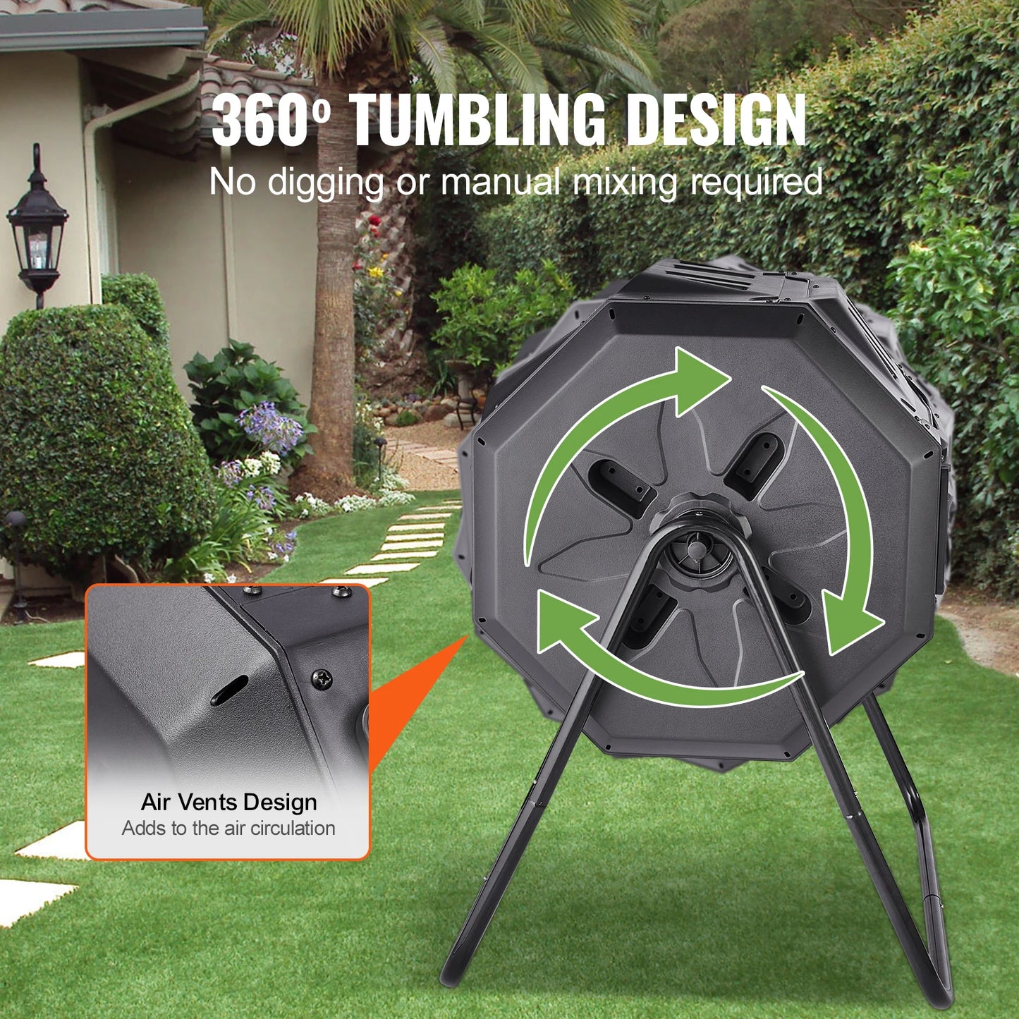 SucceBuy Dual Chamber Tumbling Compost Bin BPA Free For Garden