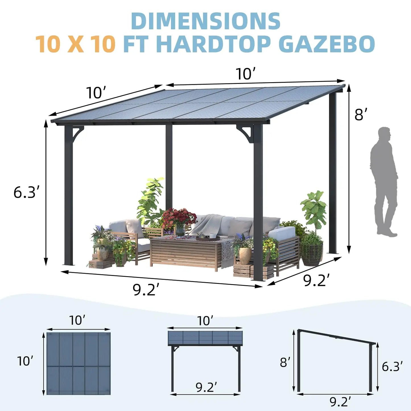 Wall Mounted Gazebo Pergola For Outdoor Patio Deck And Porch