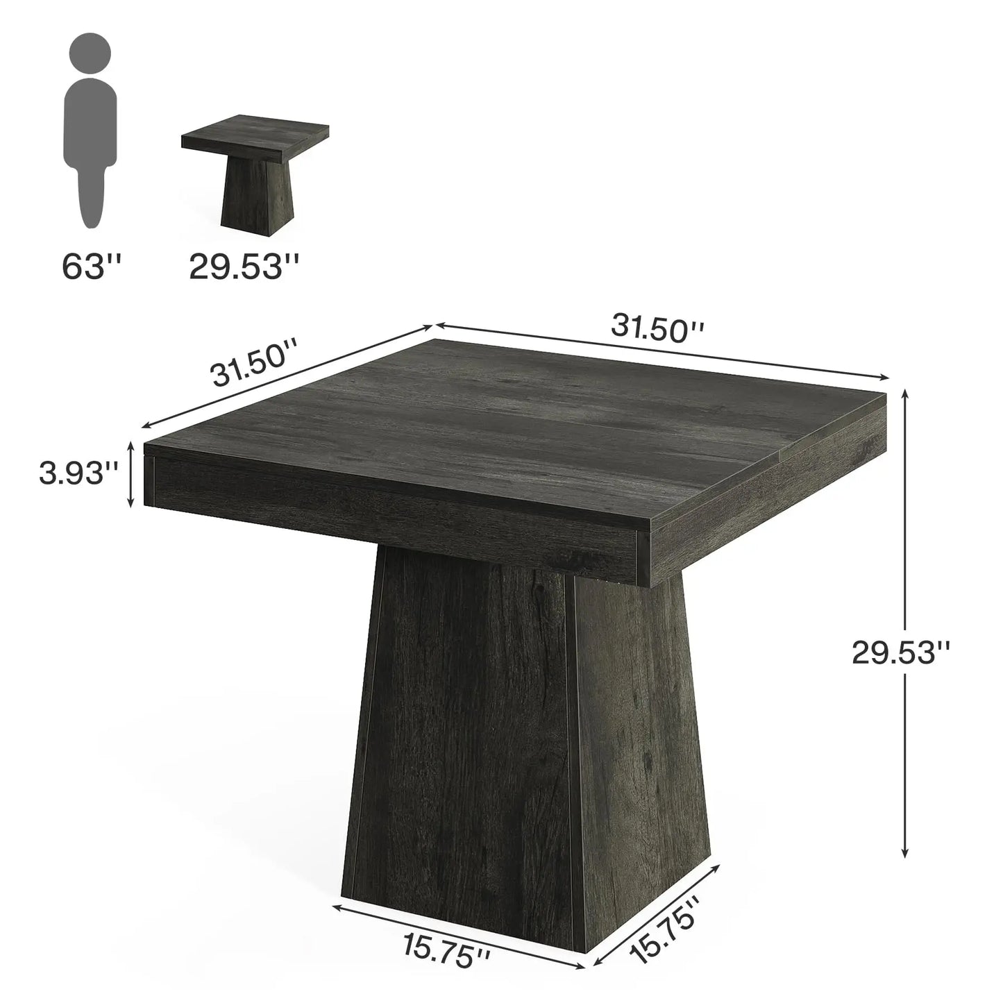 Tribesigns Square Dining Table For 4 Farmhouse Pedestal Base