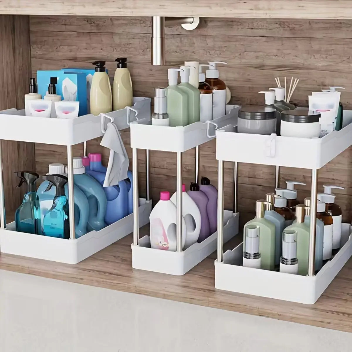 Under Bathroom Sink Organizer Trio Set For Countertop Storage