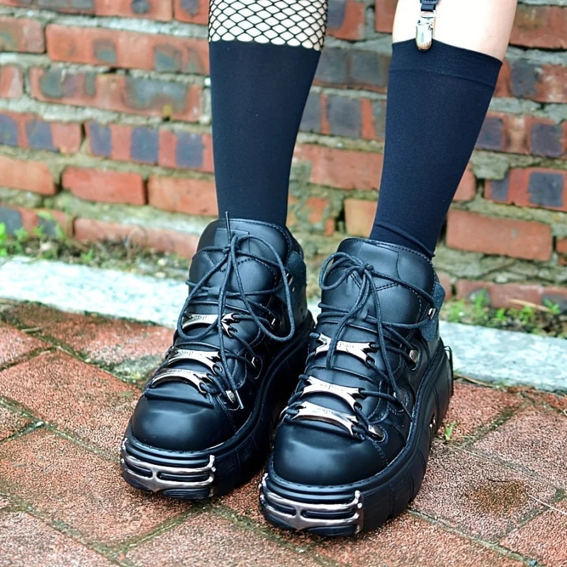 Platform Women Sneakers With Metal Decoration Punk Gothic Style