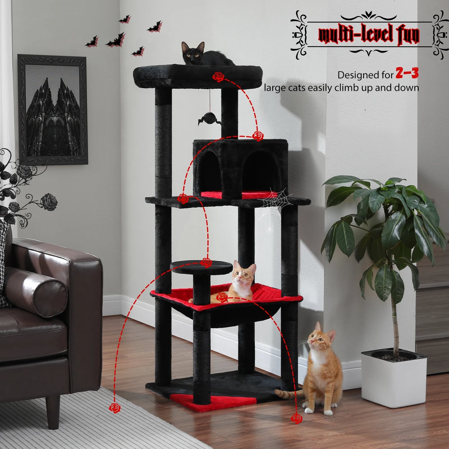 PAWZ Road Gothic Cat Tree for Indoor Cats Tall Tower with Hammock