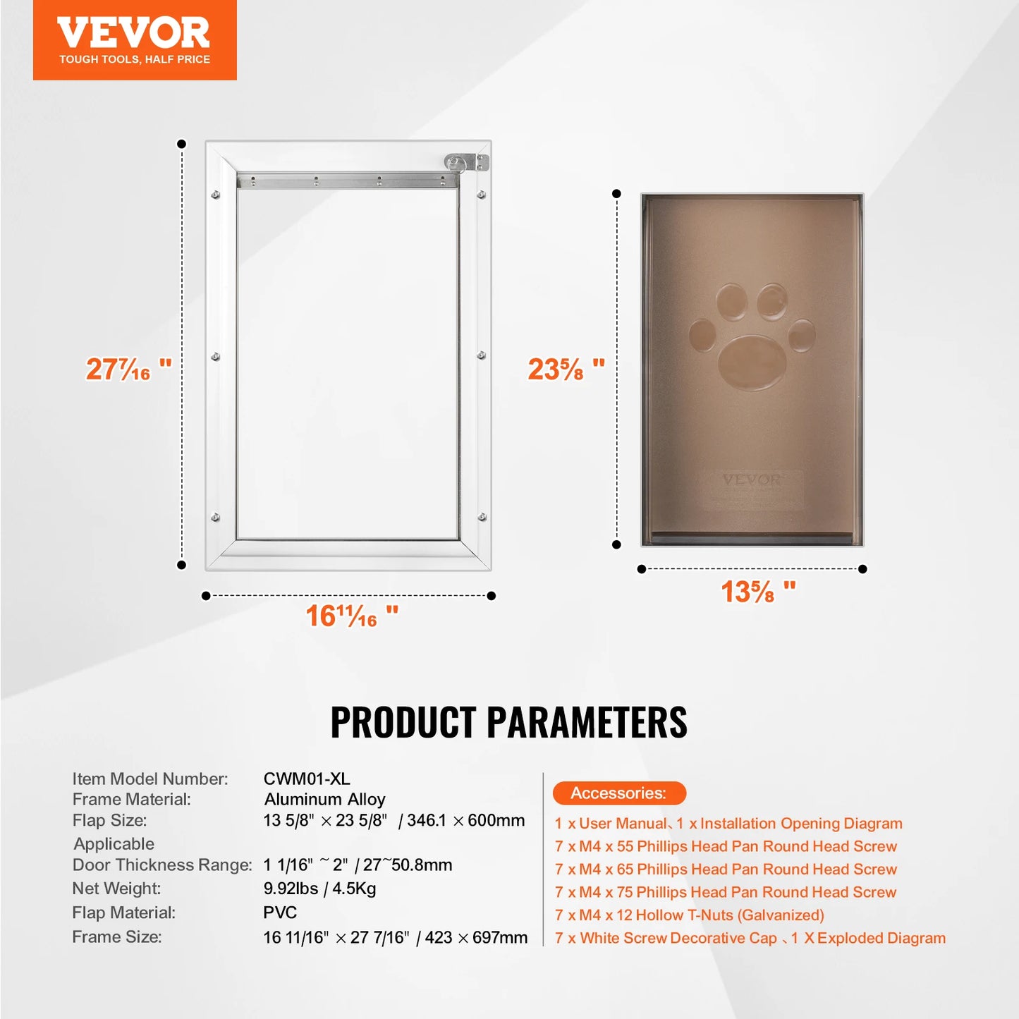 Pet Door Aluminum Frame With Lockable Flap Weatherproof Dog Door