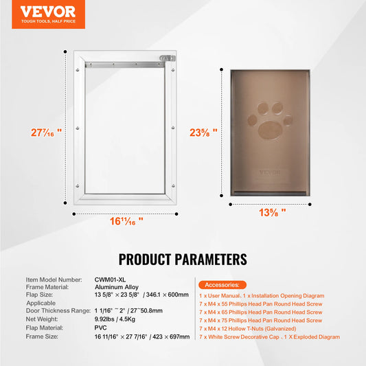 Pet Door Aluminum Frame With Lockable Flap Weatherproof Dog Door