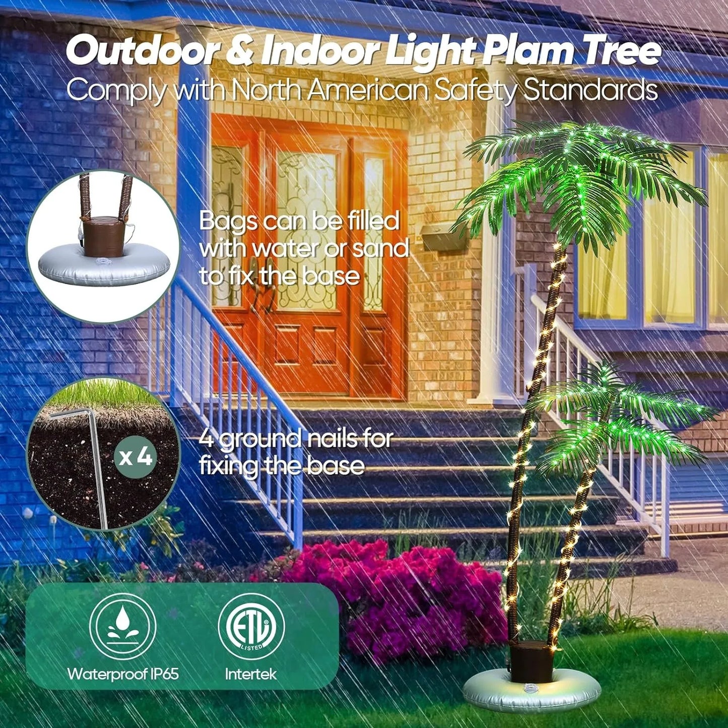 Palm Tree Lights 192 LED Solar Powered Outdoor Remote Control