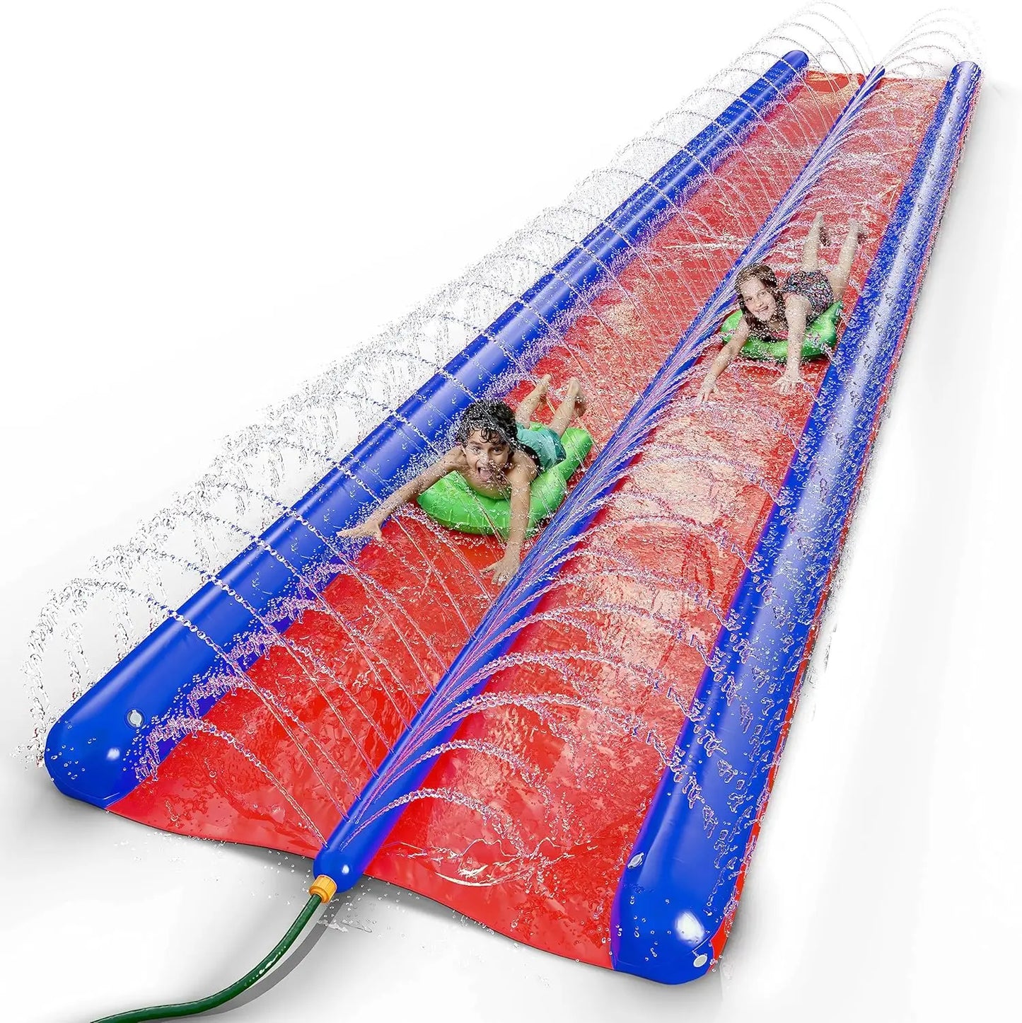 Two Person Waterslide With Sprinkler And Inflatable Boards For Kids