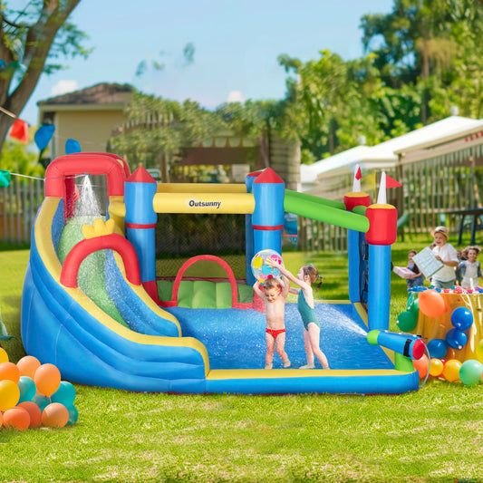 6-in-1 Inflatable Bounce House and Water Slide for Kids Backyard