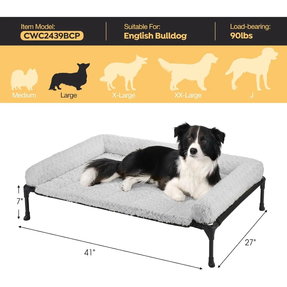 DAFIFY Elevated Cooling Dog Bed With Removable Plush Washable Bolster