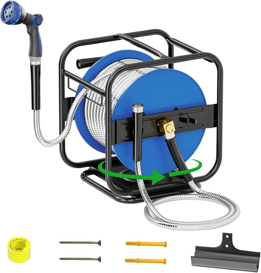 Upgraded Metal Garden Hose Reel With 304 Stainless Pipe