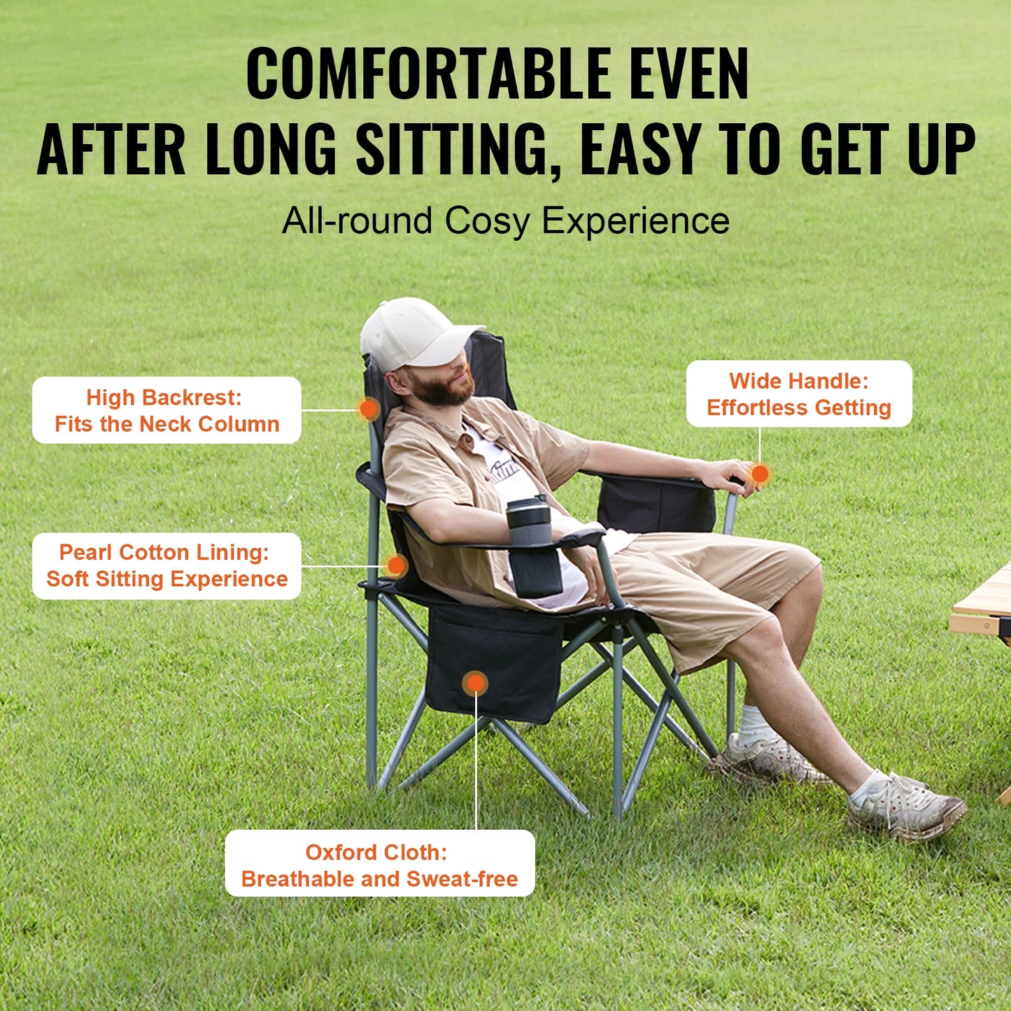 VEVOR Camping Folding Chair for Adults Quad Lumbar Back Support