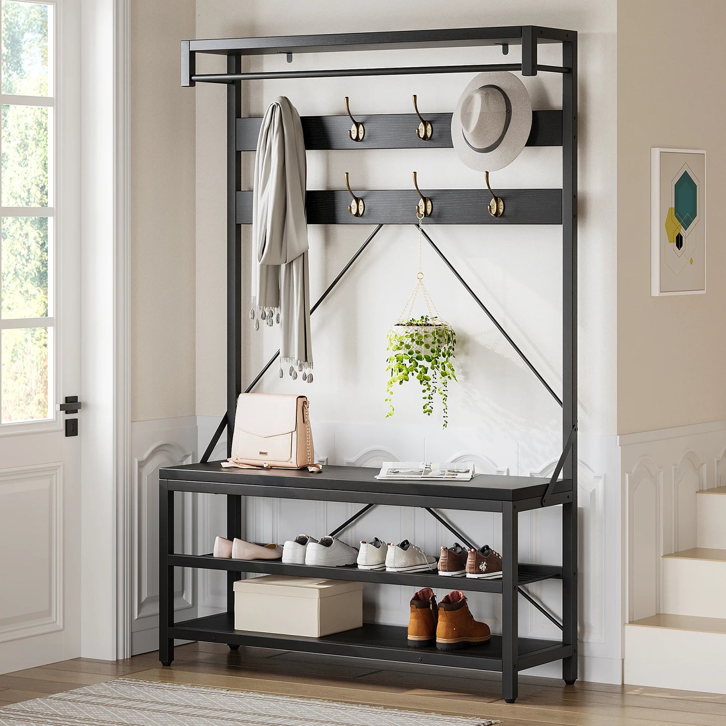 TWISTER.CK Coat Rack And Shoe Bench With Storage And Hooks