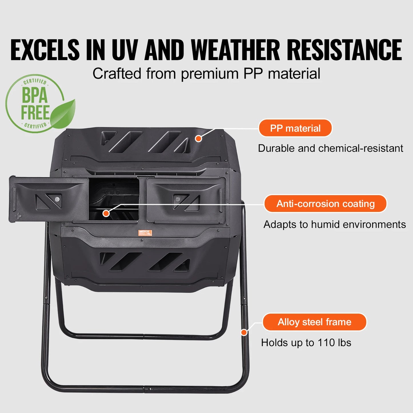 SucceBuy Dual Chamber Tumbling Compost Bin BPA Free For Garden