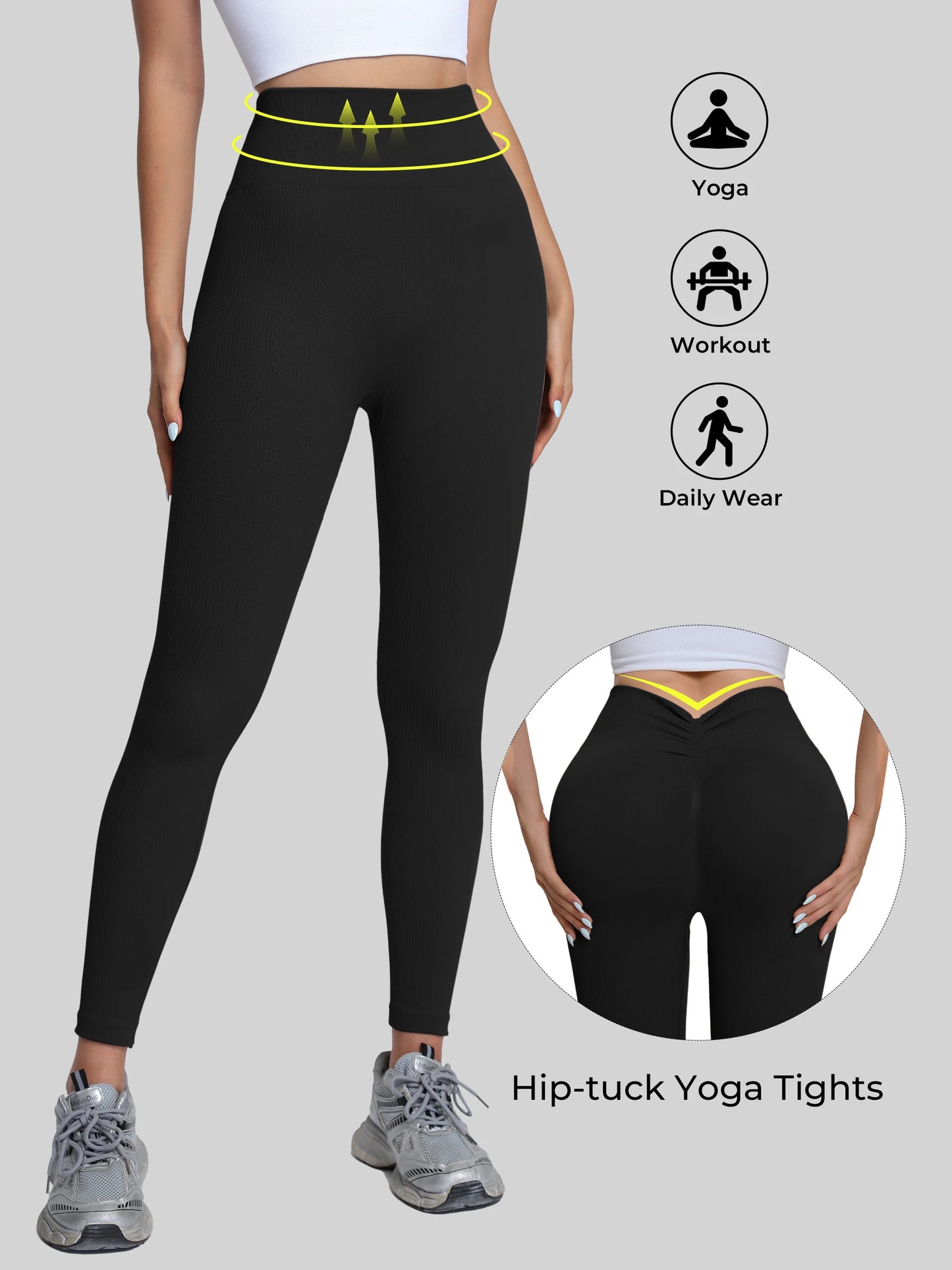 High-Waisted Seamless Yoga Pants With V-Back Ribbed Quick-Dry Leggings